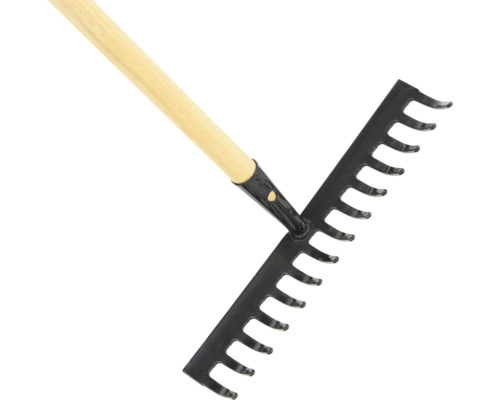 Zahradní hrábě s dřevěnou násadou a kovovými zuby
