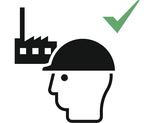 Symbol bezpečnosti práce s továrnou, ochrannou přilbou a fajfkou
