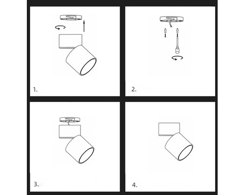 Montážní návod pro stropní bodové svítidlo ve čtyřech krocích