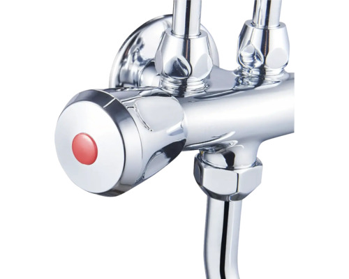 Detail chromované baterie s červenou značkou