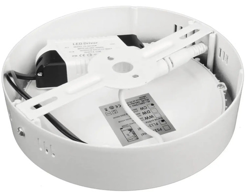 Vnitřní pohled na kulaté stropní svítidlo s LED driverem a montážní konzolou