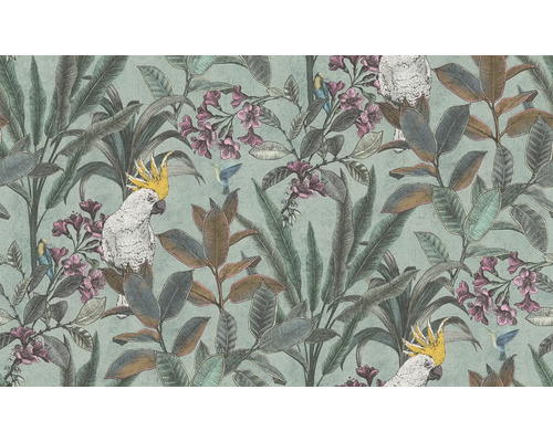 Tapeta se vzorem rostlin, květin a ptáků