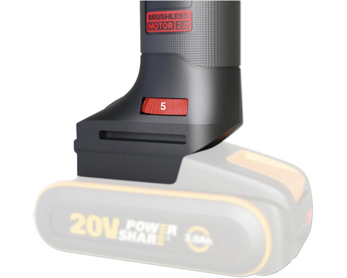 Detailní pohled na nástroj s červeným spínačem a číslem 5.