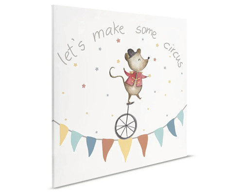 Plátno s myší na jednokolce a cirkusovým motivem