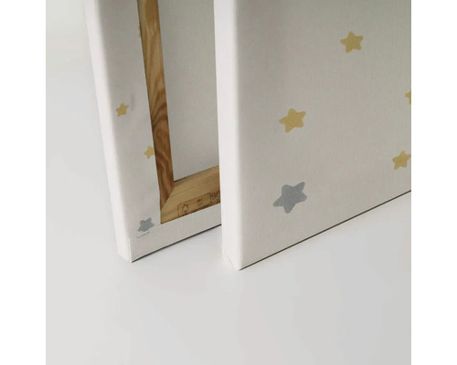 Dva obrazy na plátně se vzorem hvězd a dřevěným rámem