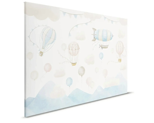Tisk na plátno s balóny, vzducholoděmi, mraky a horami