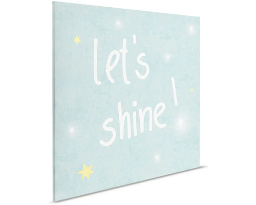 Plátno s nápisem Nechť záříme a motivy hvězd