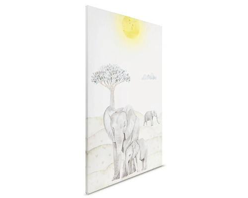 Plátno s motivem sloní rodiny a stromu