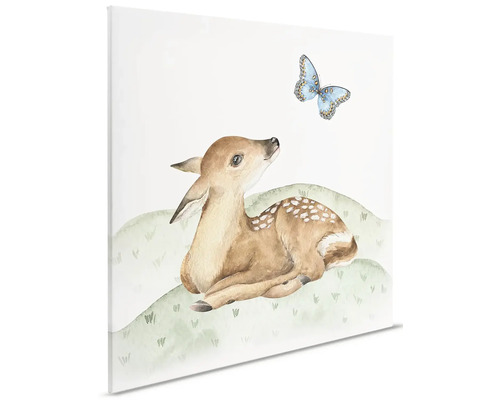 Ilustrace srnčího mláděte s motýlem na plátně