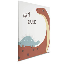 Plátno s motivem dinosaurů a nápisem Hey Dude jako dekorace na zeď