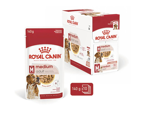 Krmivo pro psy Royal Canin Medium Adult, 140 gramový sáček a balení po deseti