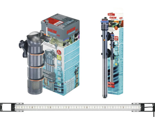 Vnitřní filtr Eheim Biopower 200, topné těleso Eheim Thermocontrol a LED světelná lišta Eheim
