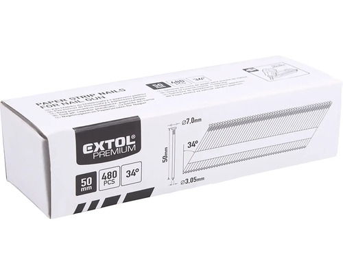 Hřebík nastřelovací EXTOL 50 mm Ø 3,05 mm, 480 ks, 8862603 Papírové páskové hřebíky Extol Premium pro hřebíkovačky, 50 milimetrů, 480 kusů