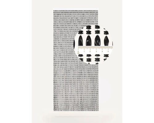 Dekorační závěs s plastovými korálky a měřicí stupnicí pro indikaci velikosti