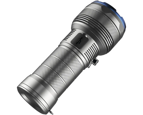 Stříbrná kapesní svítilna s USB portem