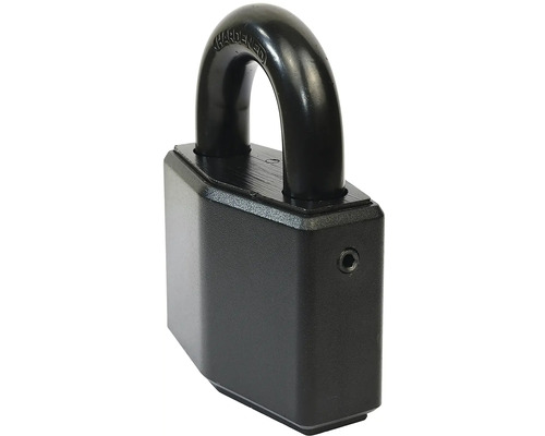 Černý, tvrzený visací zámek