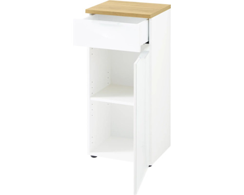 Bílá koupelnová skříňka se zásuvkou a dvířky