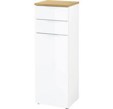 Bílá koupelnová skříňka se dvěma zásuvkami a jedněmi dvířky