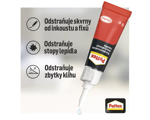 Odstraňovač lepidla Pattex k odstranění skvrn od inkoustu, zbytků lepidla a klihu
