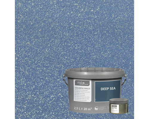 Kbelík s tónovanou barvou na stěny a třpytivým efektem na modrém pozadí