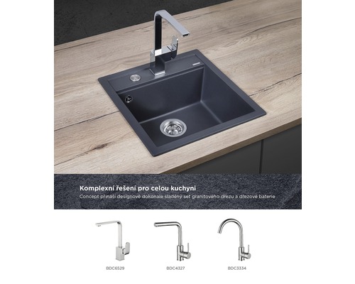Granitový kuchyňský dřez s vodovodní baterií na pracovní desce
