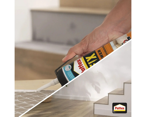 Aplikace lepidla Pattex na dlaždice a schody.