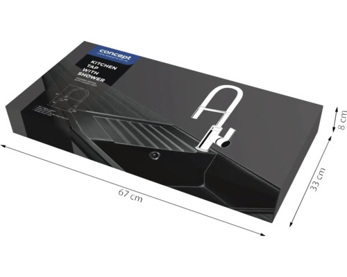 Balení kuchyňské baterie se sprchou Concept, rozměry 67x33x8 cm