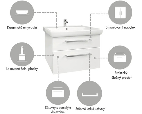 Skříňka pod umyvadlo s umyvadlem a zásuvkami