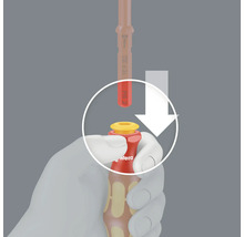 Znázornění vložení šroubováku do držáku bitů od Wera