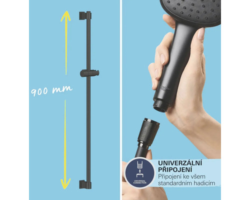 Sprchová tyč o délce 900 milimetrů s univerzálním připojením.