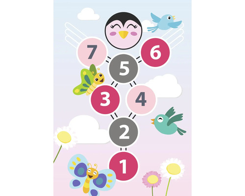 Grafika s čísly od jedné do sedmi, zvířaty a květinami pro děti