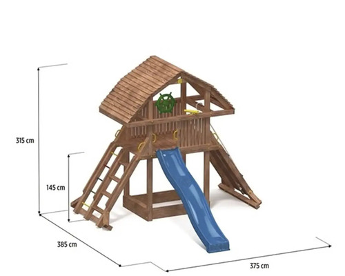 Dřevěná hrací věž se skluzavkou a žebříkem, včetně rozměrů