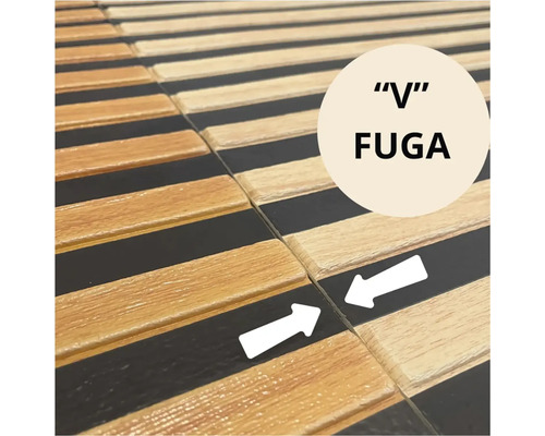 Detailní pohled na lamelový rošt s mezerou ve tvaru písmene V