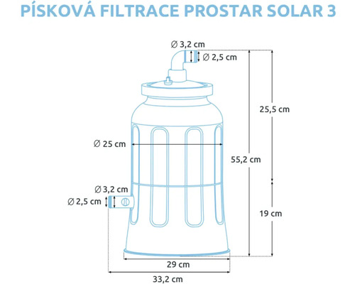 Rozměry pískové filtrace ProStar Solar 3