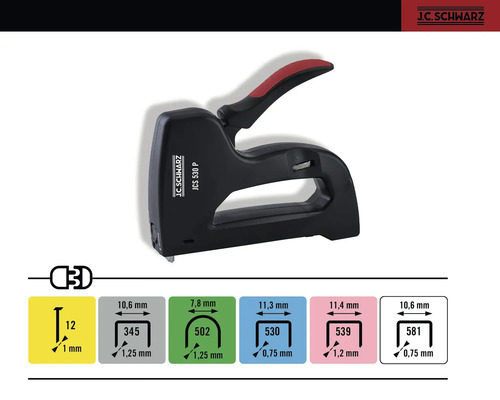 Sešívačka J C Schwarz s informacemi o sponkách