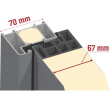 Průřez okenního rámu s rozměry 70 mm a 67 mm
