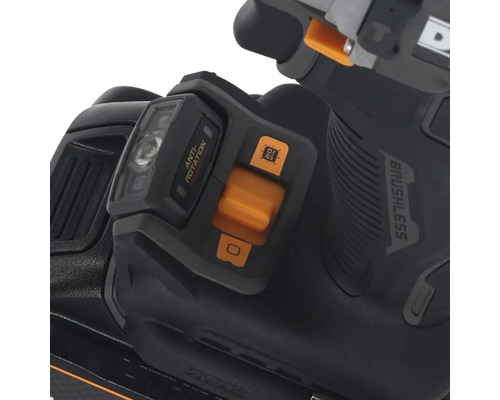 Detail akumulátorové hřebíkovačky Dewalt s LED světlem a funkcí proti otáčení