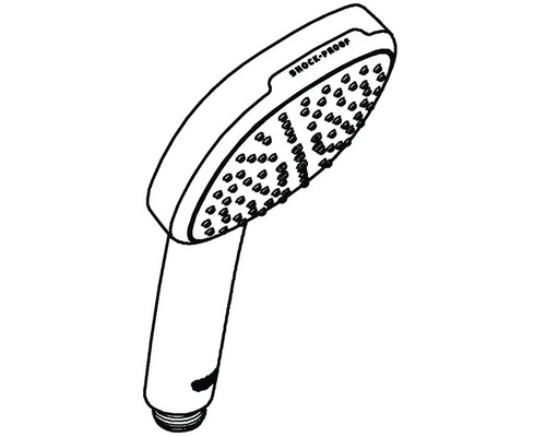 Ruční sprcha s nápisem nárazuvzdorné