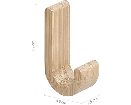 Samostatný věšák na šaty z bambusu o rozměrech 9,2 cm na výšku, 4,9 cm na šířku a 2,5 cm do hloubky.