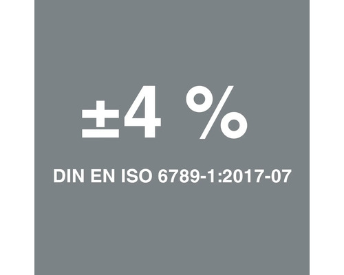 Symbol: Odchylka plus minus 4 procenta podle DIN EN ISO 6789-1:2017-07
