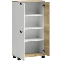 Otevřená koupelnová skříňka s policemi a dvěma dvířky