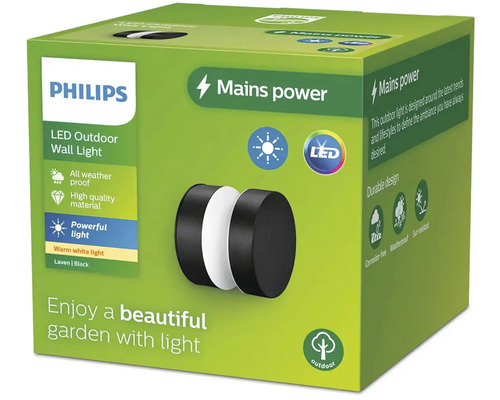 Balení venkovního nástěnného LED svítidla Philips Laven v černé barvě