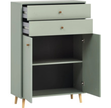 Komoda se dvěma zásuvkami a dvěma otevřenými dvířky