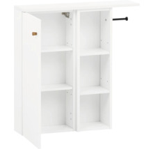 Bílá koupelnová skříňka s policemi a otevřenými dvířky