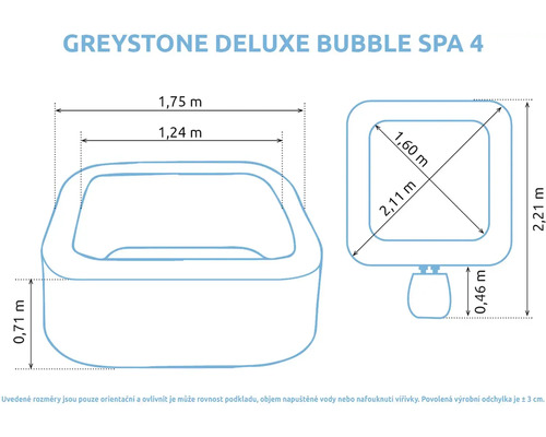 Rozměrový nákres vířivky Greystone Deluxe Bubble Spa 4