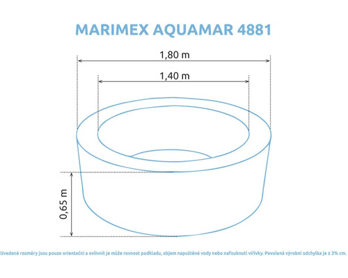 Rozměry Marimex Aquamar 4881: délka 1,80 metru, šířka 1,40 metru a výška 0,65 metru