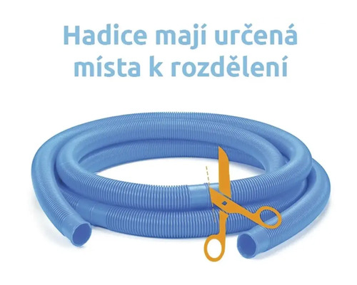 Modrá flexibilní hadice s vyznačenými místy pro dělení a nůžkami