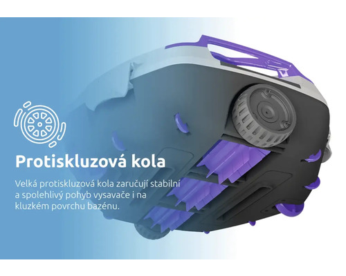 Detail protiskluzových kol bazénového vysavače pro bezpečný pohyb