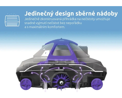 Ilustrace designu bazénového vysavače se sběrem nečistot