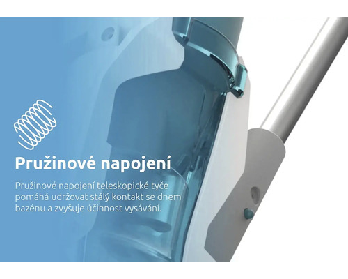 Pružinové připojení teleskopické tyče pro udržení kontaktu se dnem bazénu